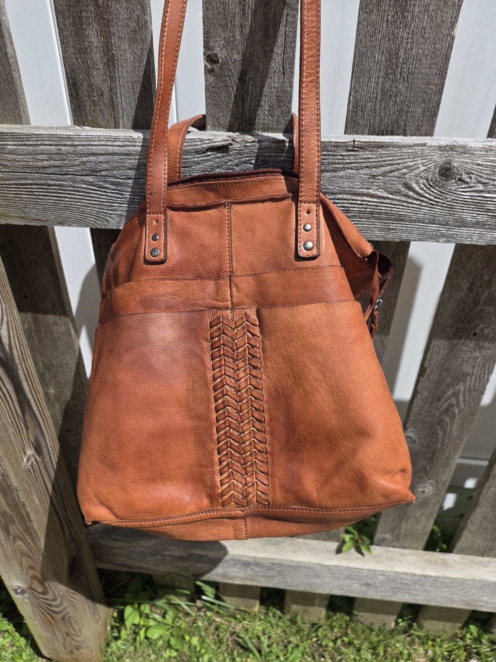 Leather Tote Bag in Cognac - Classic Woven Detail